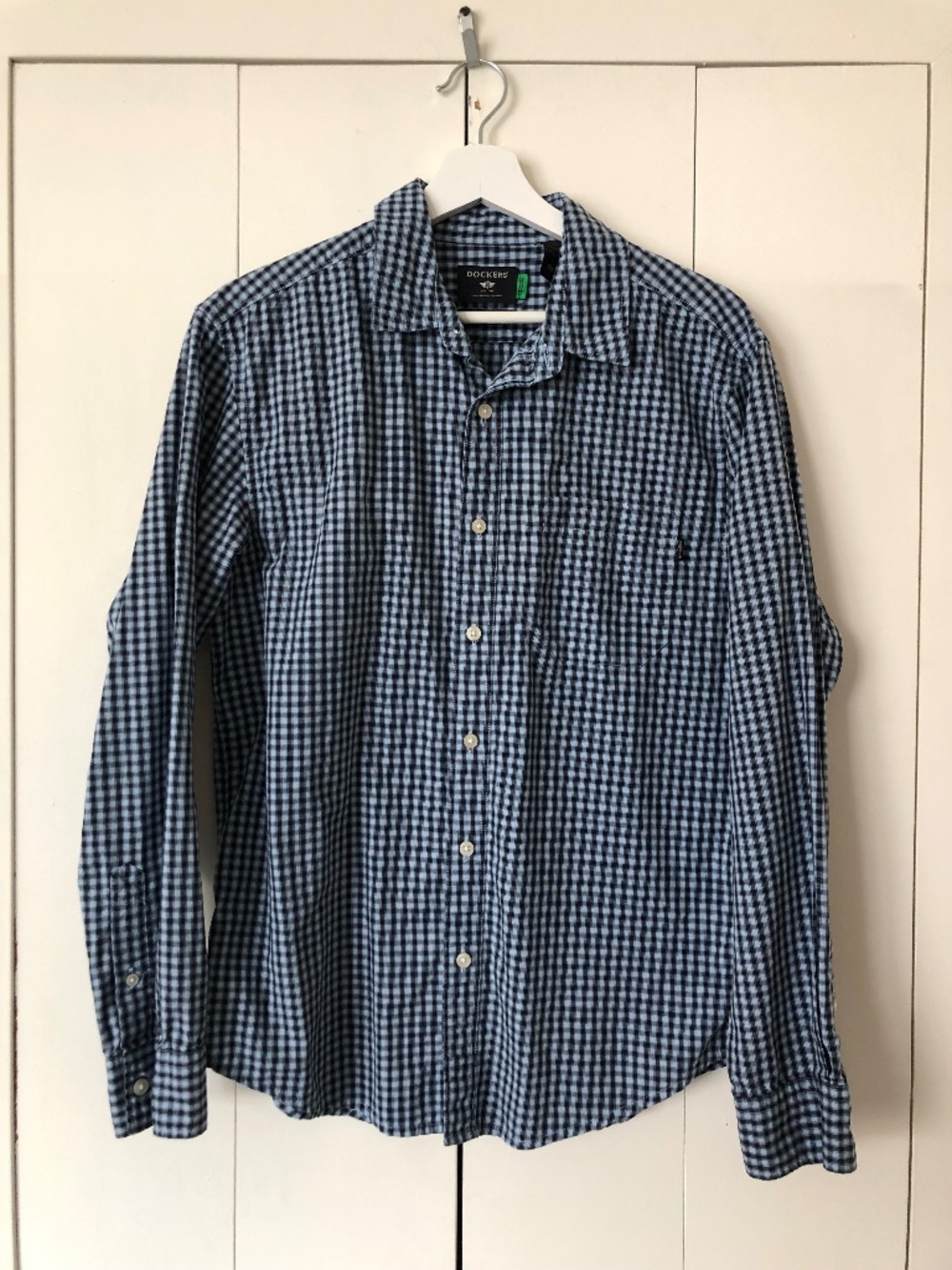 Dockers Men’s Checkered Button‑Down – Blue/White Regular Fit, Size M